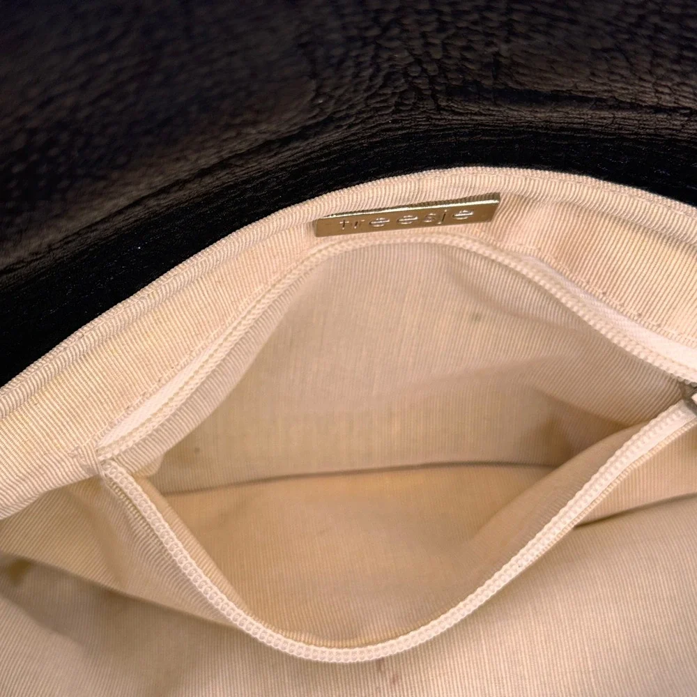 Treesje Leather Flap Clutch 80s‎ Inspired Handbag Black Ruffle Evening Bag